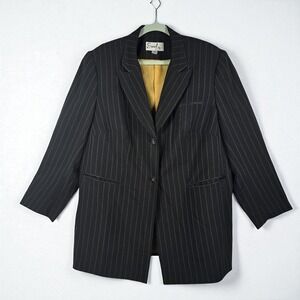 Emily Vintage Woman Pinstripe Blazer Size 18W Black Gold Career Office Plus Size